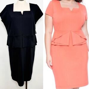 NWT Eloquii Peplum Midi Dress Black Classic Business Twee Preppy LBD Size 24